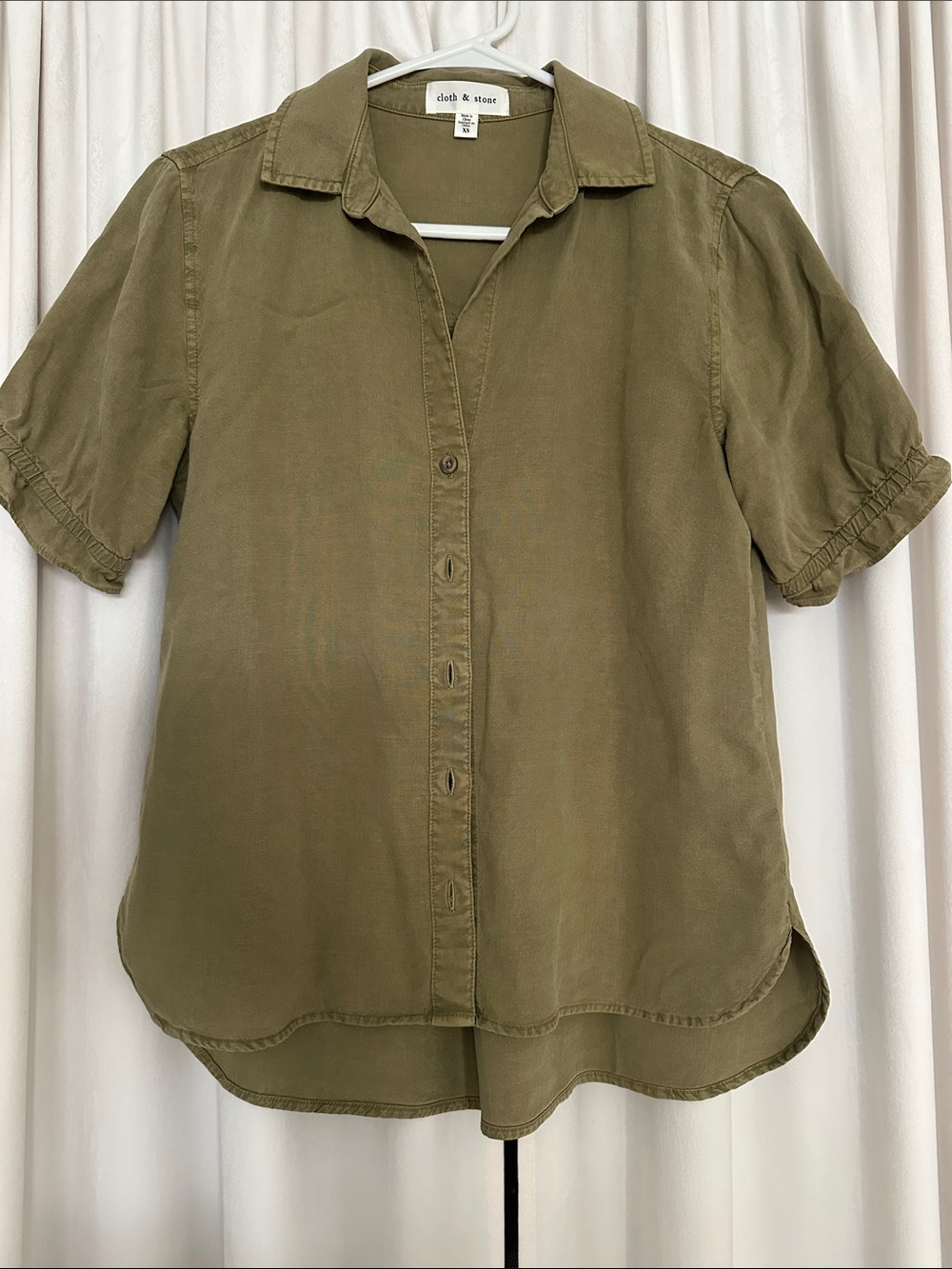 Cloth & Stone Olive Tencel Short Sleeve Button Down Shirt XS